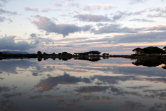 Sonnenuntergang über der Lagune in Budoni auf dem Weg zum Strand "Sa cappanizza"